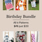 Birthday-themed fabric banner bundle with six pattern designs for hanging decoration