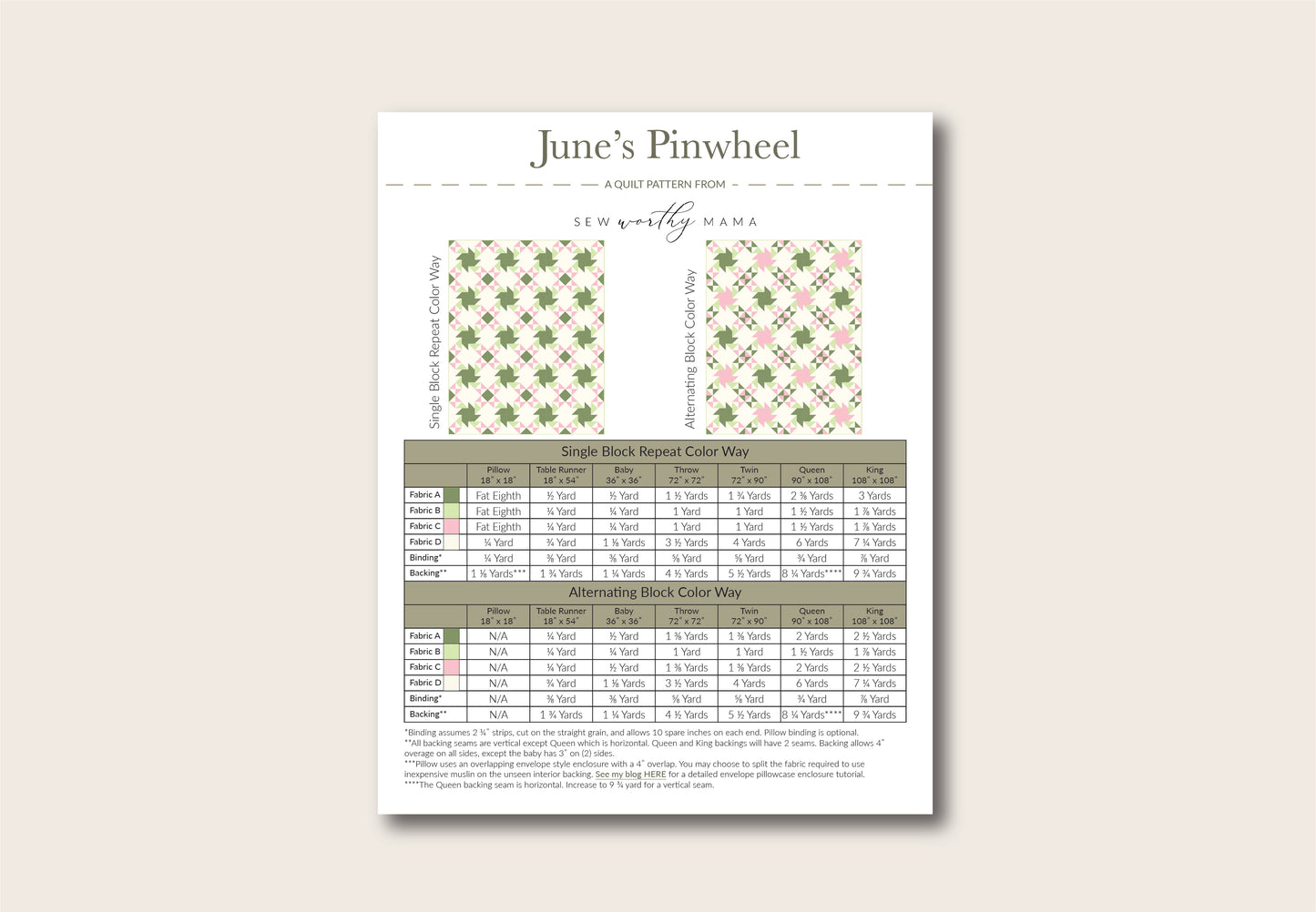 "June's Pinwheel" Quilt Pattern