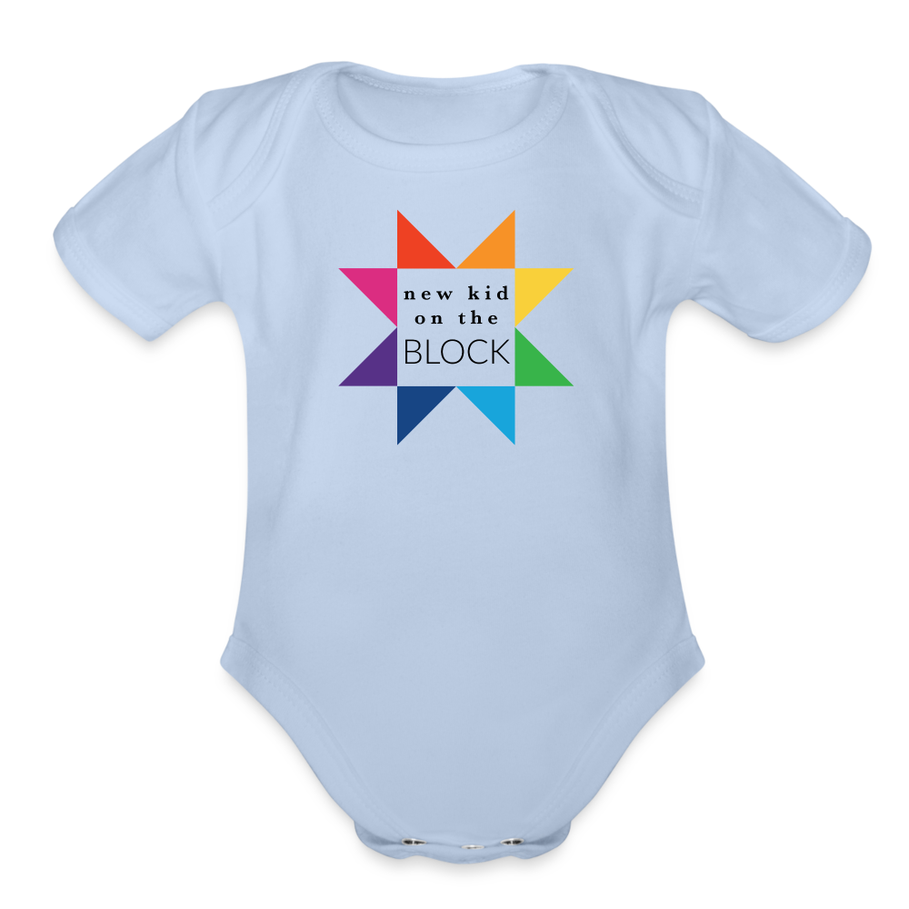 Rainbow New Kid on the Block | Organic Short Sleeve Baby Bodysuit - sky