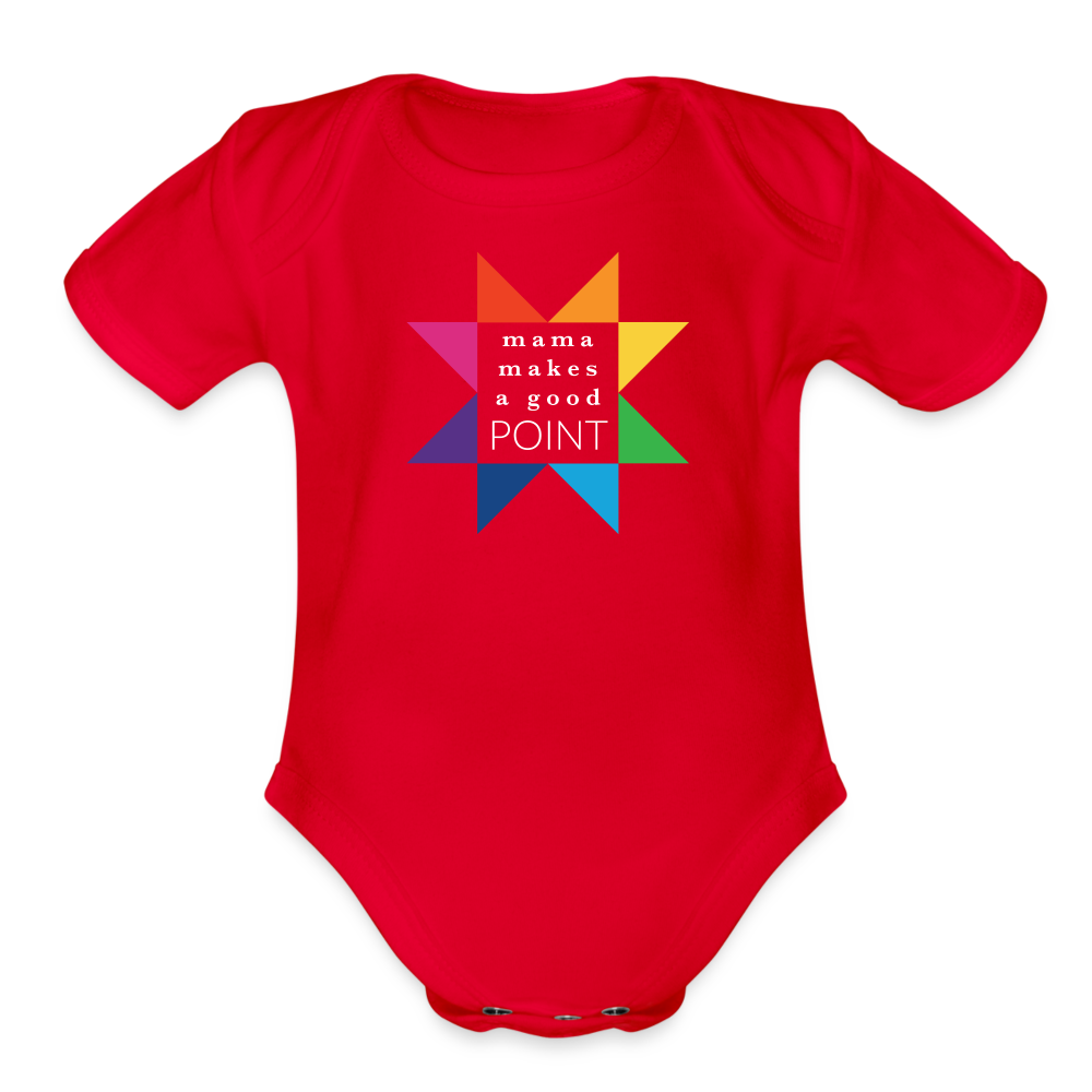 Rainbow Mama Makes a Good Point | Organic Short Sleeve Baby Onesie (Dark) - red