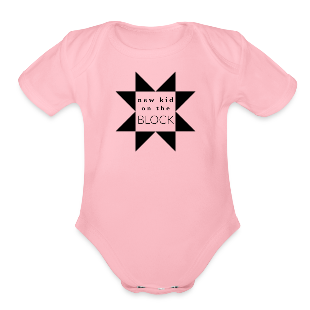 New Kid on the Block | Organic Short Sleeve Baby Onesie - light pink