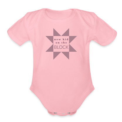 New Kid on the Block | Organic Short Sleeve Baby Onesie (Pink) - light pink