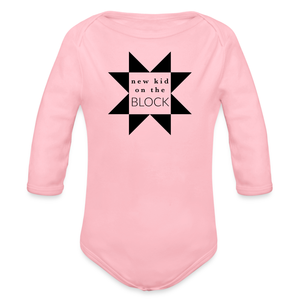 Organic Long Sleeve Baby Onesie | New Kid on the Block - light pink